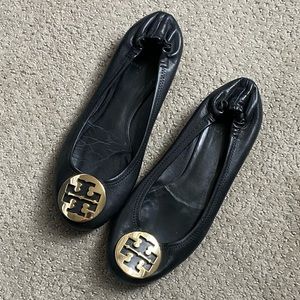 Tory Burch Black Reva Leather Flats Size 9